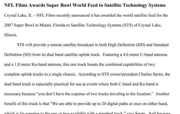 Press Release – Satellite Technology Systems