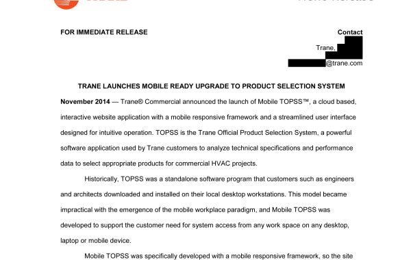 Press Release – Trane Mobile TOPSS