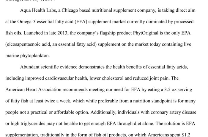 Press Release – Aqua Health Labs